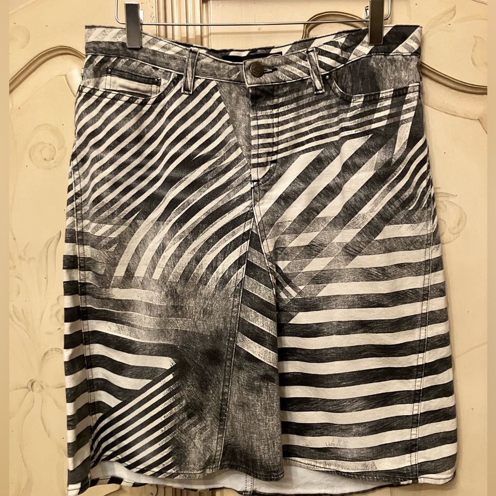 Just Cavalli newspaper style print asymmetrical denim skirt
